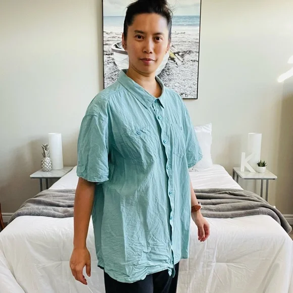 Columbia Teal Men's Short Sleeve Button Shirt (XXL) - Picture 9 of 14